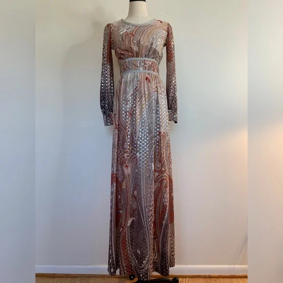 Toni Todd 1960s Ombre Paisley Lamé Maxi Dress - Picture 2 of 12